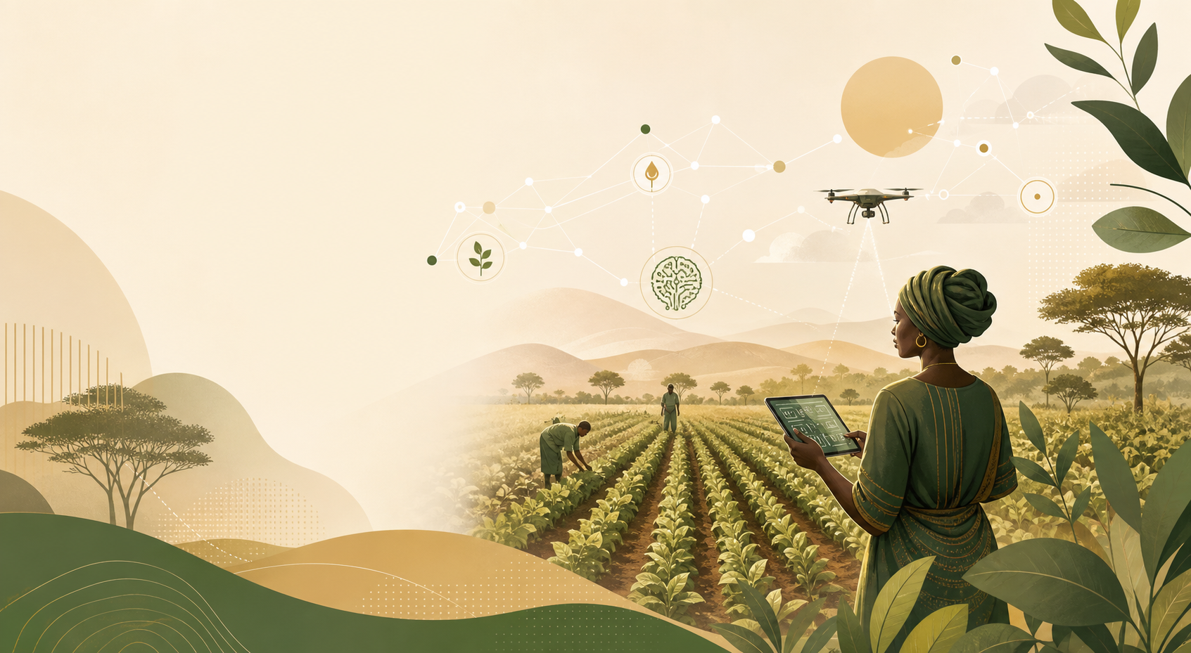 Illustration of AI supporting sustainable agriculture